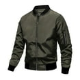 thumbnail image 1 of Daolelai Men's Baseball Jacket Solid Color Jacket Long Sleeve Collarless Coat, 1 of 5