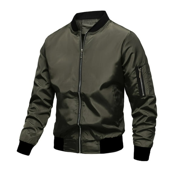 Daolelai Men's Baseball Jacket Solid Color Jacket Long Sleeve Collarless Coat