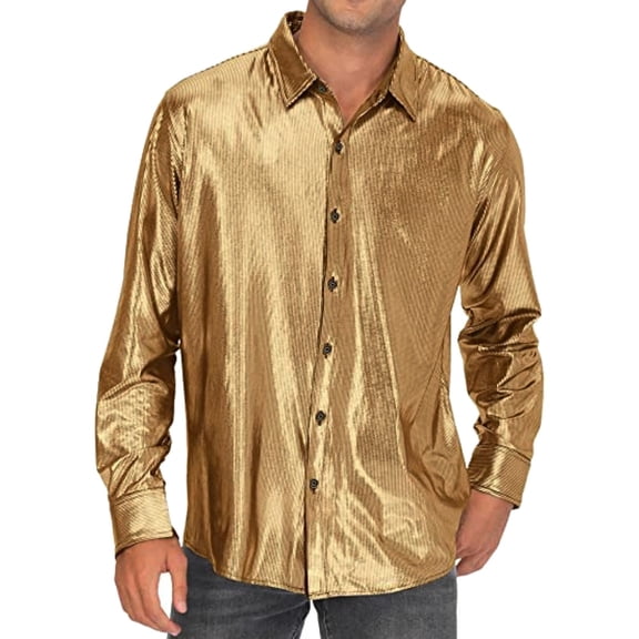 Daolelai Men's Casual Formal Shirt Sequin Button-Down Shirt Lapel Shiny T-Shirt Shirt