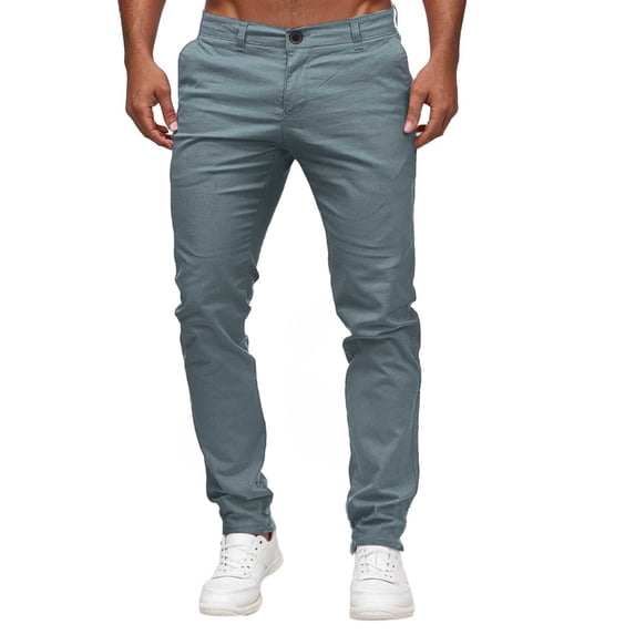 Daolelai Men's Casual Solid Color Straight Leg Trousers Button Waist Pocket Casual Pants