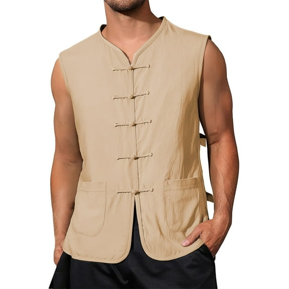 Daolelai Men's Cotton and Linen Tang Suit Vest