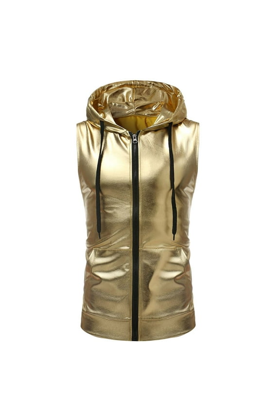 Men's Fashion Dance Bright Color Hooded Drawstring Zipper Vest