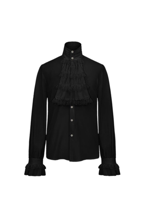 Men's Gothic Ruffle Stand Collar Pleated Long Sleeve Shirt