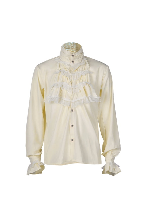 Men's Gothic Ruffle Stand Collar Pleated Long Sleeve Shirt