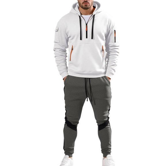 Daolelai Men's Half-Zip Hooded Sweatshirt and Pants Set