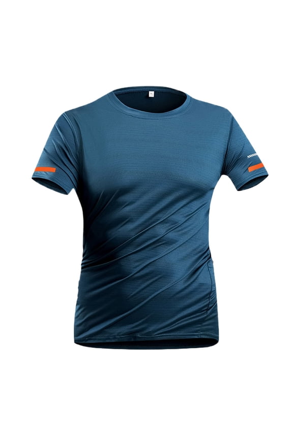 Men's Ice Silk Quick-Drying Moisture-Absorbing Breathable Sports Perspiration Fitness Trend Round Neck Short-Sleeved T-Shirt