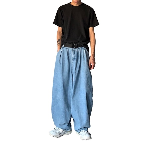 Daolelai Men's Japanese Street Fashion Brand Cityboy Loose Versatile Solid Color Wide-Leg Jeans Retro Drop-Feel Daddy Trousers