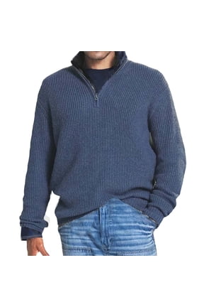 Men's Knitted Wool Long Sleeve Sweater Zip-Up Top