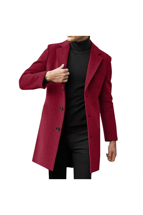 Men's Korean Style Small Size Slim Button No Side Pockets Woolen Jacket