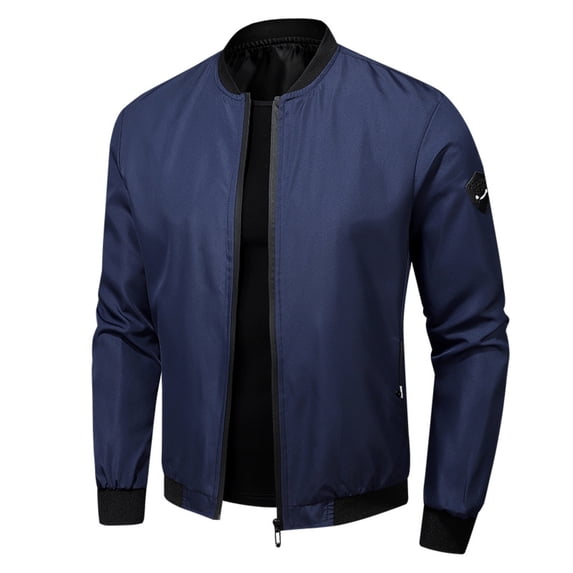 Daolelai Men's Lightweight Solid Color Stand Collar Jacket
