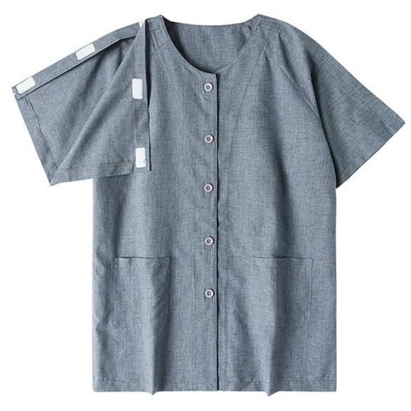 Daolelai Men's Nursing Clothing, No-Take-Off Post-Operative Recovery Short-Sleeved Shirt Top
