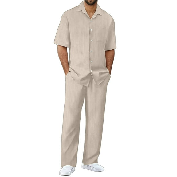 Daolelai Men's Shirt Casual Loose Short-Sleeved Trousers Beach Suit