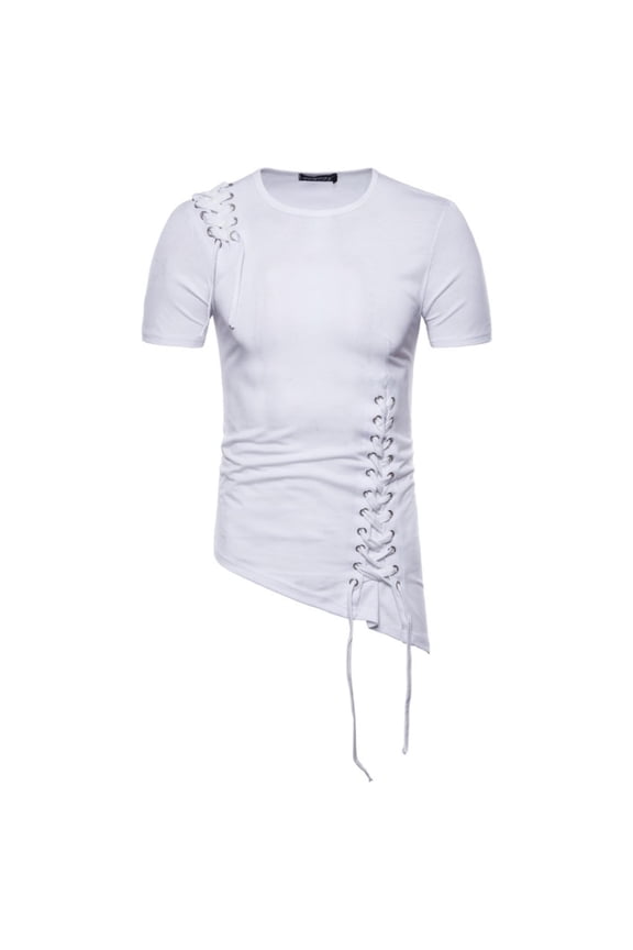 Men's Slim Fit Irregular Design Braided Short Sleeve T-Shirt