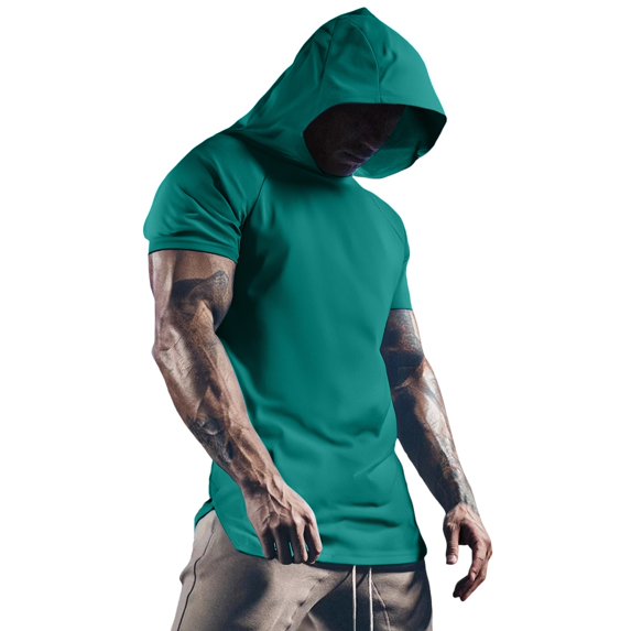 Daolelai Men's Solid Color Hooded T-Shirt