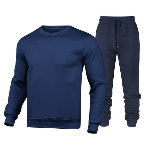 Daolelai Men's Solid Color Sports Sweatshirt and Sweatpants Plus Velvet Thickened Two-Piece Suit