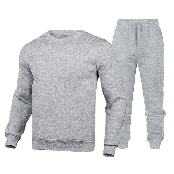 Daolelai Men's Solid Color Sports Sweatshirt and Sweatpants Plus Velvet Thickened Two-Piece Suit