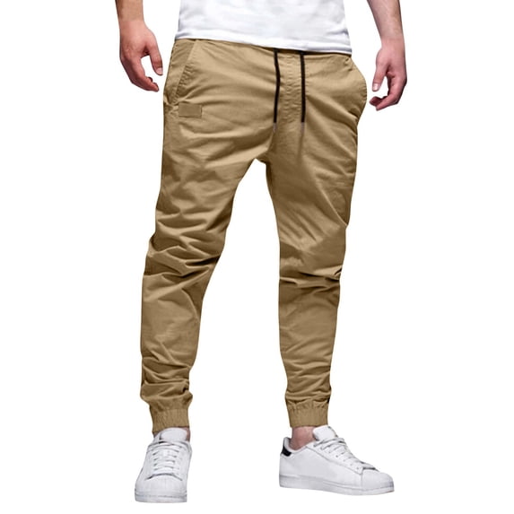 Daolelai Men's Solid Pocket Drawstring Cargo Pants