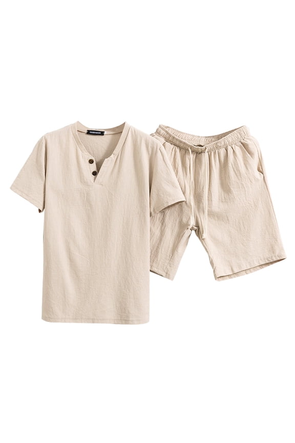 Men's Summer Simple Solid Color Short-Sleeved Shorts Suit Two-Piece Suit