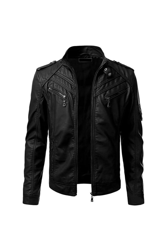 Men's Vintage Solid Color Motorcycle Washed Leather Jacket