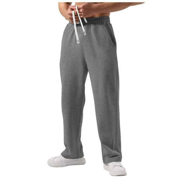 Daolelai Men's Wide Leg Drawstring Back Pocket Solid Color Sweatpants Trousers