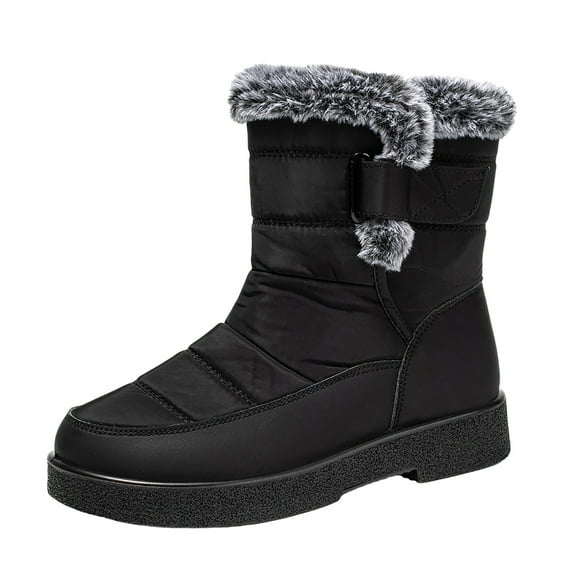Daolelai Men's and Women's Round Toe Waterproof Cloth Flat Heel Warm Winter Velcro Mid-Tube Snow Boots