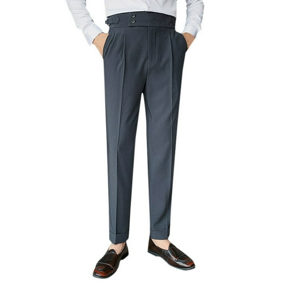 Daolelai Naples Trousers Men's Nine-Point Trousers Brown Small Straight Drape Business Casual High Waist Trousers Men's Slim Fit