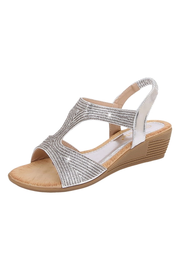 New Women's Designer Wedge Sandals T-Shaped Rhinestones Fashionable Large Size