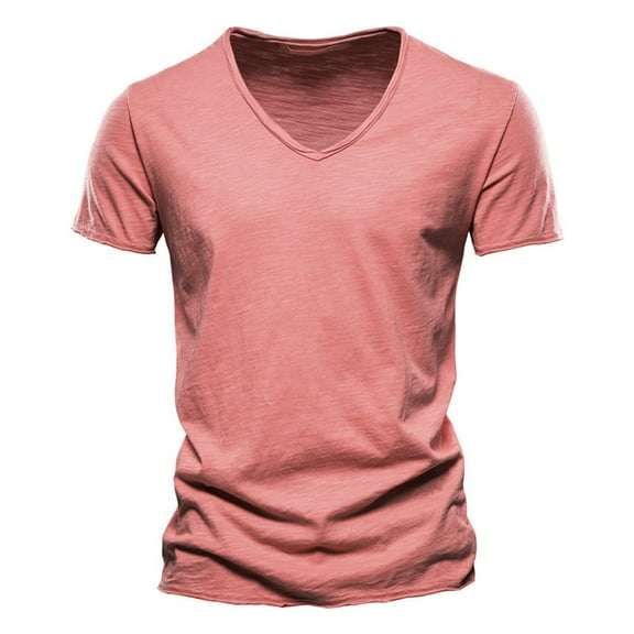 Daolelai Summer Men's New Solid Color Bamboo Cotton V-Neck Short-Sleeved T-Shirt Pure Cotton European and American Men's Clothing