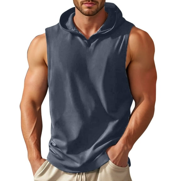 Daolelai Summer Thin Vest Men's Running Training Fitness Tops Casual Quick-Drying Slim Men's Breathable Sleeveless Hoodie