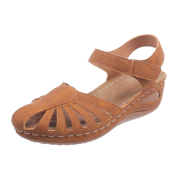 Daolelai Summer Wedge Heel Open Toe Velcro Thick Bottom Hollow Breathable Large Size Women's Sandals