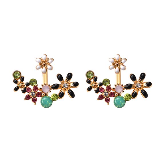 Daolelai Sunflower Small Flower Earrings with Colored Diamonds