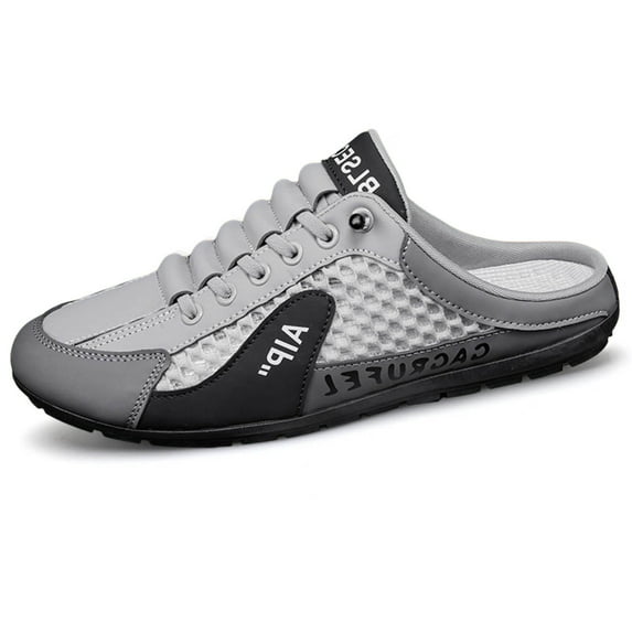 Daolelai Thin Men's Shoes Summer Mesh Breathable Hole Sandals Men's Lazy One-Step Slip-On No Heel Closed Toe Casual Shoes