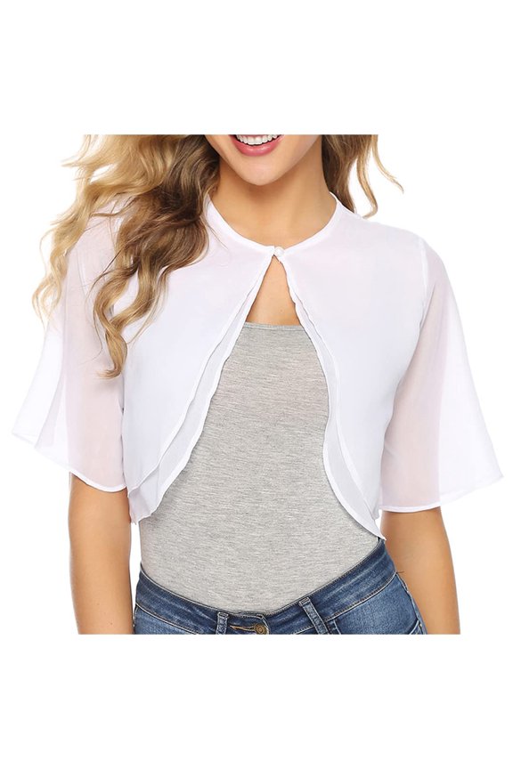 Women's 3/4 Sleeves See-Through Open-Front Chiffon Blush Cardigan Shawl