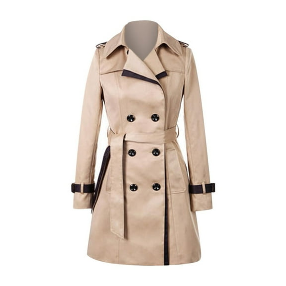 Daolelai Women's Autumn and Winter Button-Back Tie-Back Long Trench Coat
