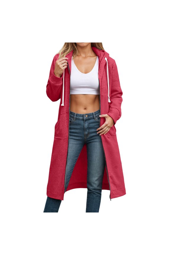 Women's Autumn and Winter Loose Zipper Long Cardigan Hooded Sweatshirt Jacket