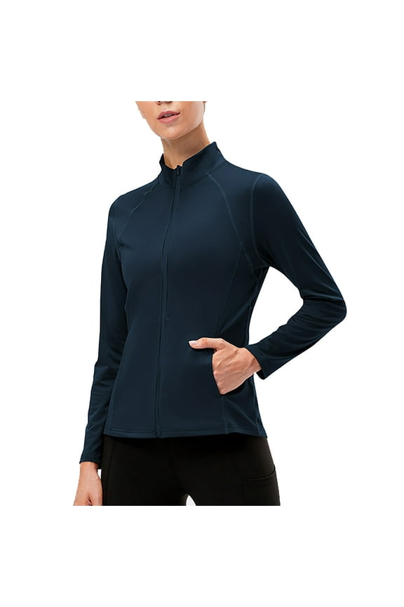 Women's Autumn and Winter Zipper Long-Sleeved Sports Jacket Tight Fitness Yoga Wear Elastic Quick-Drying Running Solid Color Top