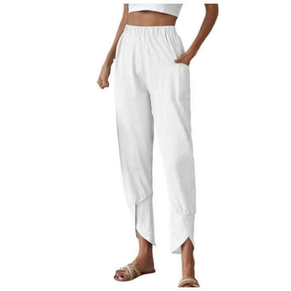 Daolelai Women's Casual Fashion Solid Color Casual Leggings Loose Pocket Skinny Pants