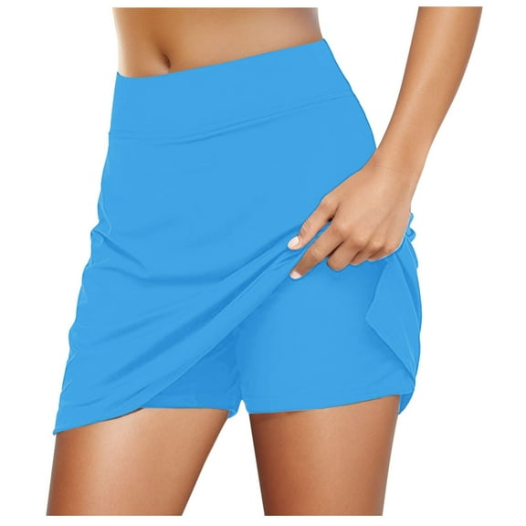 Daolelai Women's Casual Fitness Elastic Double Layer Culottes Printed Sports Pocket Pants Skirt