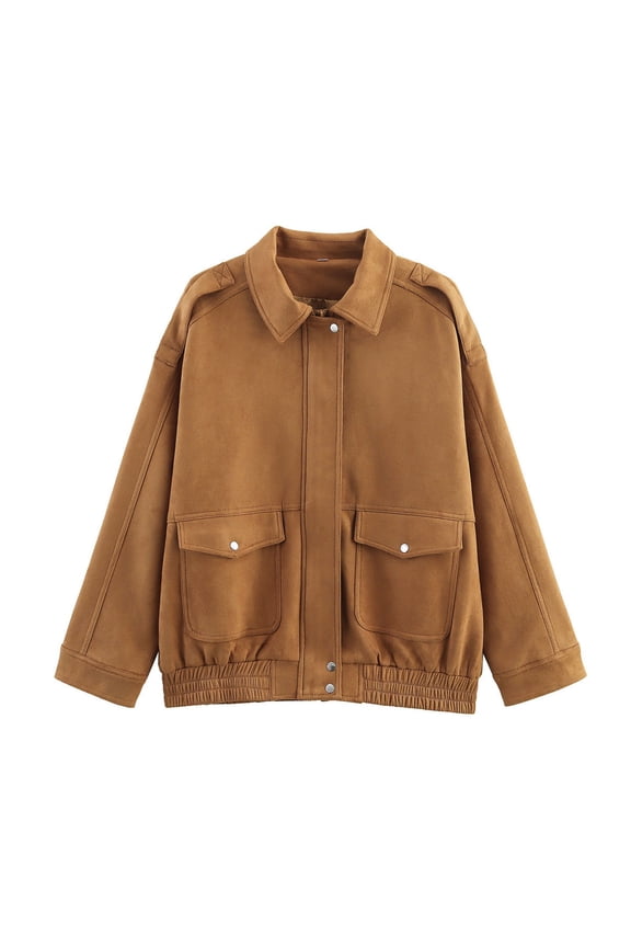 Women's Casual Lapel Suede Loose Flight Jacket