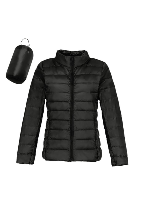 Women's Casual Solid Color Light Down Jacket White Down Hoodless Down Jacket Cotton Coat