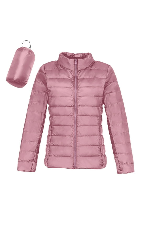 Women's Casual Solid Color Light Down Jacket White Down Hoodless Down Jacket Cotton Coat