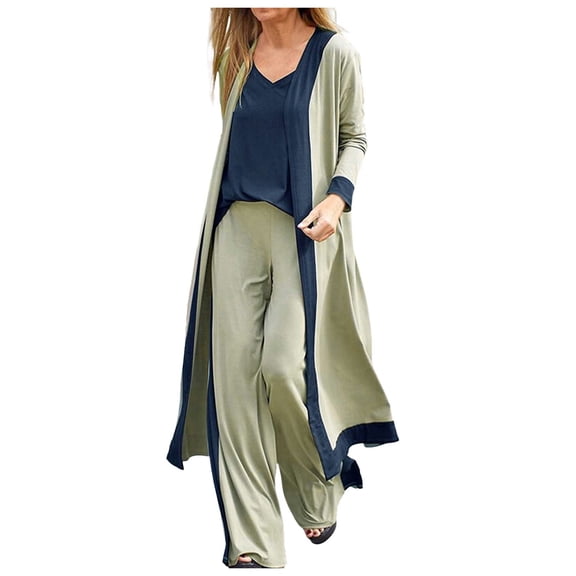 Daolelai Women's Casual Three-Piece Suit, Casual Suit, Spliced Vest, Long-Sleeved Cardigan, Wide-Leg Pants, Sportswear
