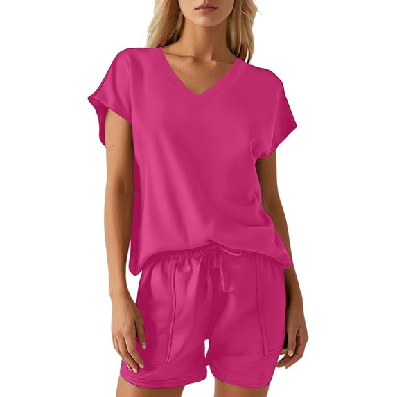 Daolelai Women's Casual V-Neck Loose Short-Sleeved Two-Piece Suit