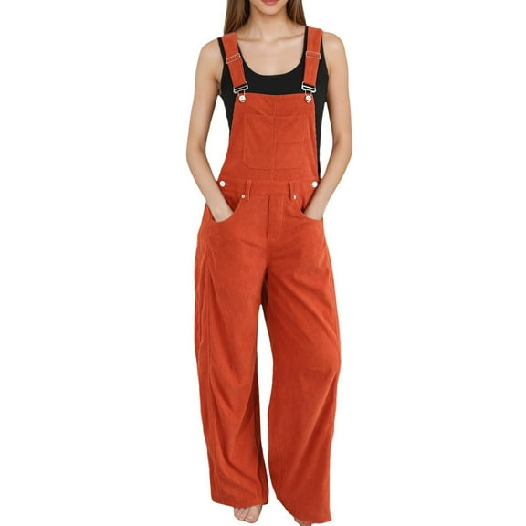 Daolelai Women's Corduroy Overalls Wide Leg Bib Pants Adjustable Straps Workwear Jumpsuit with Pockets