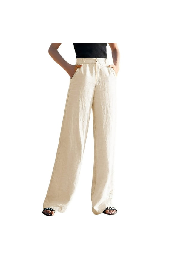 Women's Cotton and Linen Wide-Leg Pants Casual Pants Drape High Waist Straight Long Pants