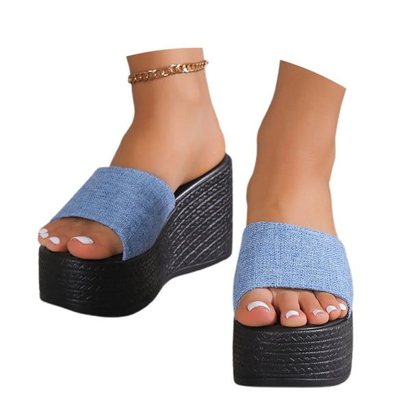 Daolelai Women's Fabric One-Piece Outerwear Platform Thick-Soled Wedge-Heeled Beach Sandals