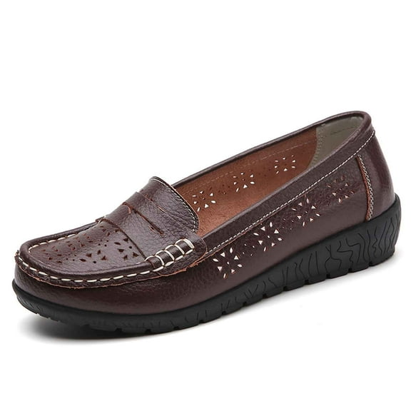 Daolelai Women's Fashion Leather Mom Shoes Toe Shoes Solid Color Comfortable Non- Casual Shoes