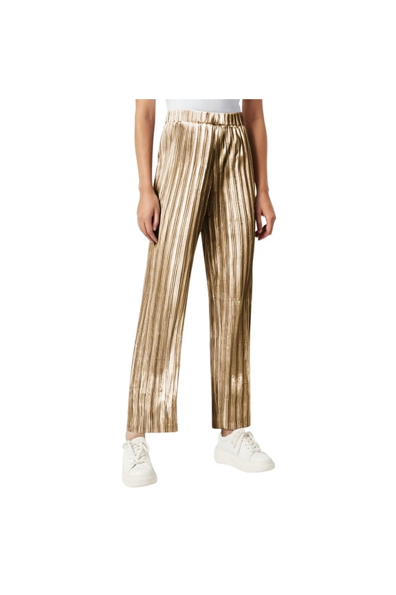 Women's Fashion Party Evening Club Shiny Pleated High Waist Casual Wide Leg Pants