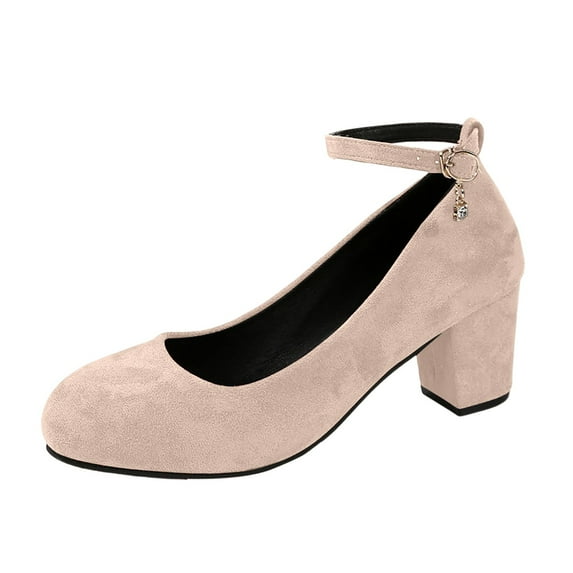 Daolelai Women's Fashion Solid Color Wedge Thick Heel Casual Shoes Suede Buckle High Heels