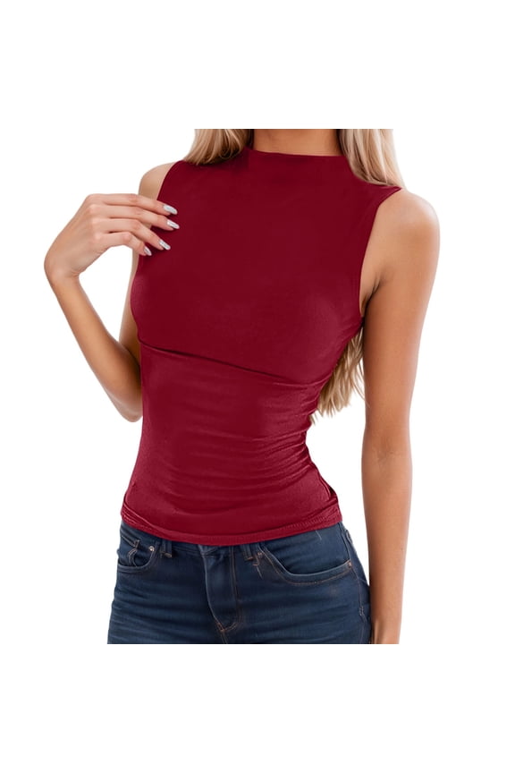 Women's Half-High Collar Sleeveless Vest Slim All-Match T-Shirt Short-Sleeved Top T-Shirt